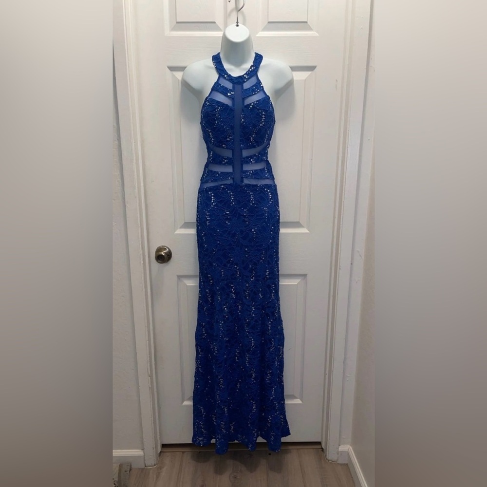B. Darlin Royal Blue Lace Halter Dress